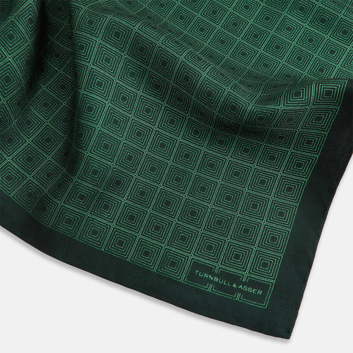 Geometric Green Pocket Square in Silk Image 1