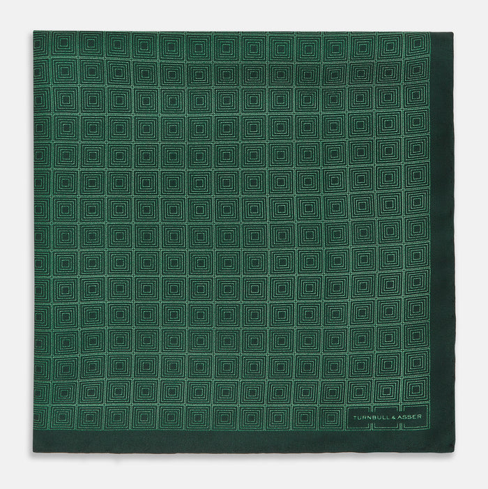Geometric Green Pocket Square in Silk Image 2