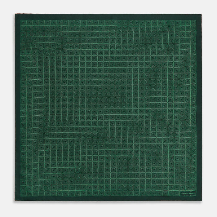Geometric Green Pocket Square in Silk Image 3