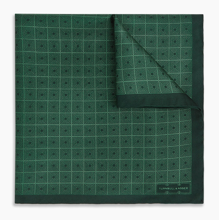 Geometric Green Pocket Square in Silk Image 4