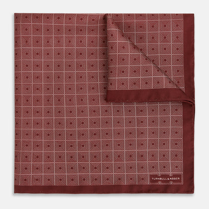 Geometric Burgundy Pocket Square in Silk