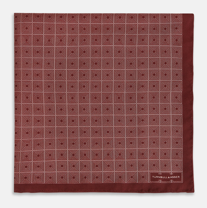 Geometric Burgundy Pocket Square in Silk Image 2