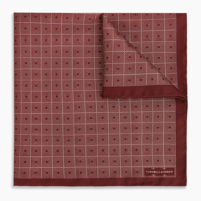 Geometric Burgundy Pocket Square in Silk Image 4