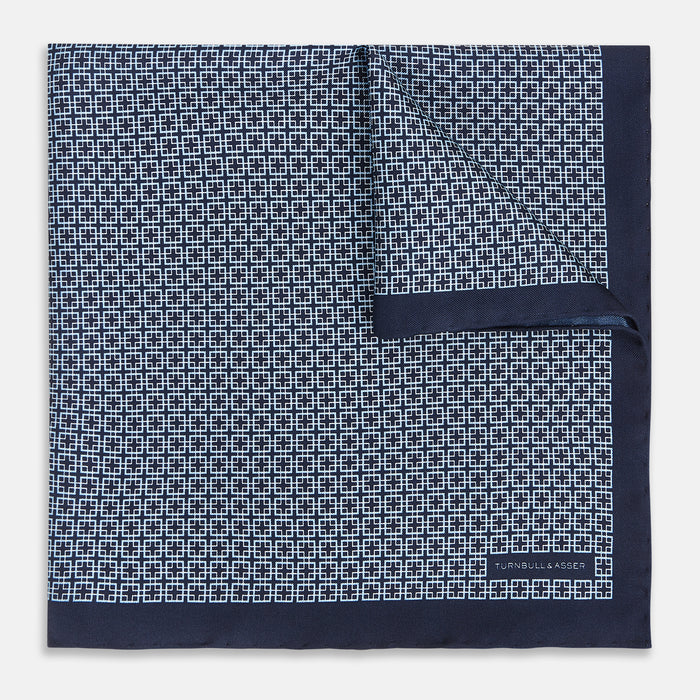 Geometric Navy Pocket Square in Silk