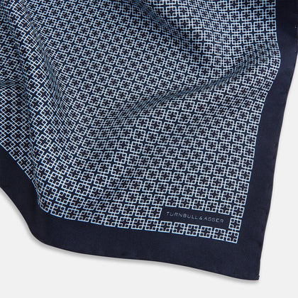 Geometric Navy Pocket Square in Silk Image 1
