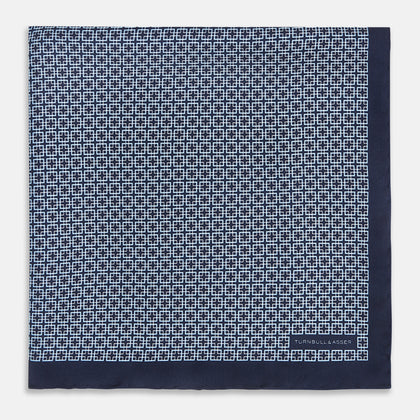 Geometric Navy Pocket Square in Silk Image 2