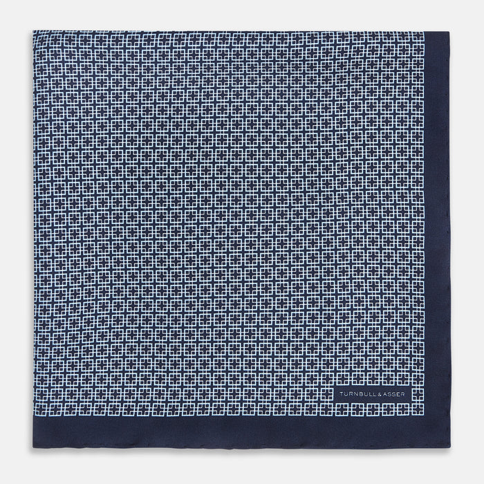 Geometric Navy Pocket Square in Silk Image 2