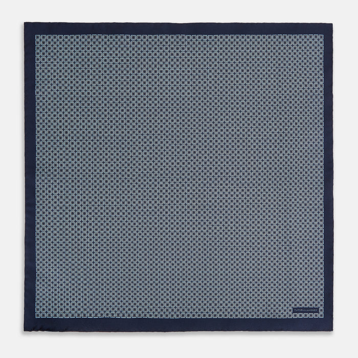 Geometric Navy Pocket Square in Silk Image 3