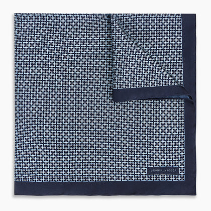 Geometric Navy Pocket Square in Silk Image 4
