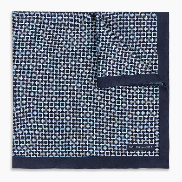 Geometric Navy Pocket Square in Silk Image 4