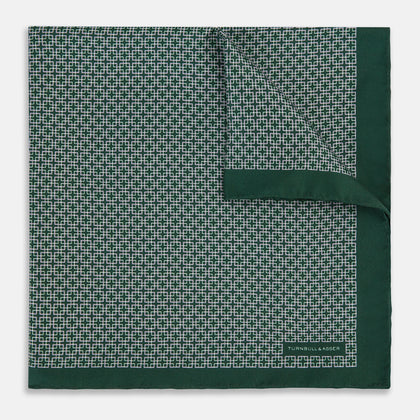 Geometric Green Forest Green  Pocket Square in Silk Image 4