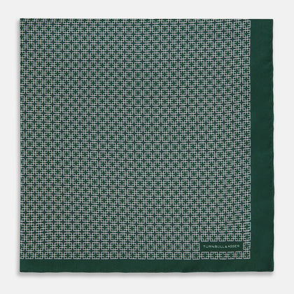 Geometric Green Forest Green  Pocket Square in Silk Image 2