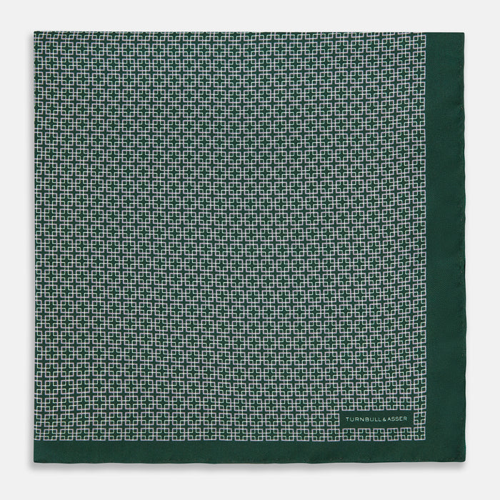 Geometric Green Forest Green  Pocket Square in Silk Image 2