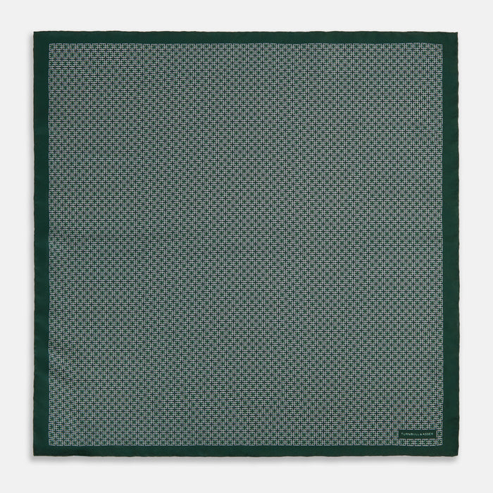 Geometric Green Forest Green  Pocket Square in Silk Image 3