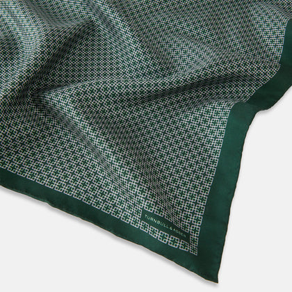 Geometric Green Forest Green  Pocket Square in Silk Image 1