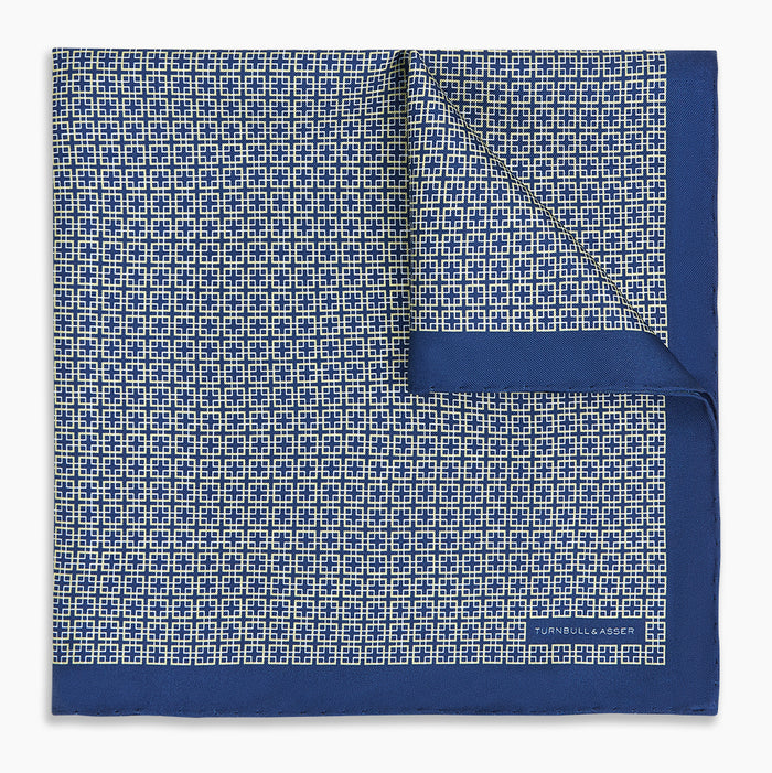 Geometric Blue Pocket Square in Silk Image 4