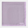 View 3 of product Crafted by Turnbull & Asser UK, the Geometric Lilac Pocket Square in Silk features an elegant square pattern in lilac hues, accented by a solid lavender border. When folded, it tastefully displays a glimpse of the sophisticated patterned underside.