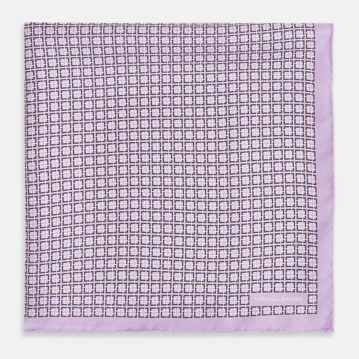 Geometric Lilac Pocket Square in Silk Image 2