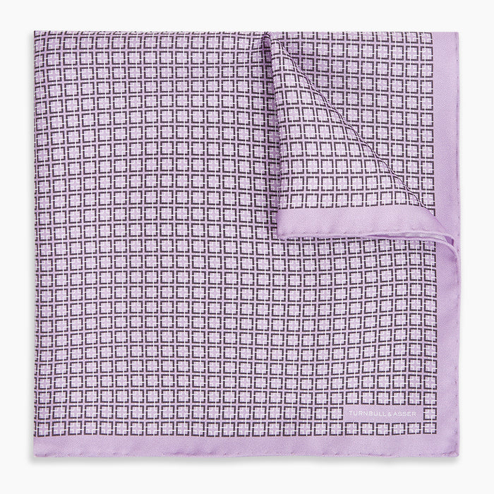 Geometric Lilac Pocket Square in Silk Image 4