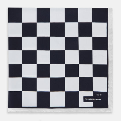 Chequered Navy on White Frame Pocket Square in Silk