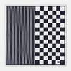 View 3 of product A square silk pocket square featuring a navy-on-white chequered pattern, labeled Turnbull & Asser UK with 2 of 20 in the bottom right corner—part of the limited edition Chequered Navy on White Frame Pocket Square from the Driver’s Capsule Collection.