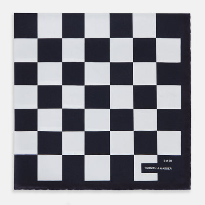 Chequered Navy on Navy Frame Pocket Square in Silk