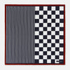 View 3 of product Introducing the Chequered Navy on Red Frame Pocket Square in Silk from Turnbull & Asser UK. This limited edition accessory, part of the Driver’s Capsule Collection, features a bold navy and white checkerboard pattern bordered by deep red silk. The bottom right corner is subtly detailed with white text reading “Turnbull & Asser” and “2 of 20.”.