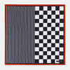 View 4 of product A limited edition silk pocket square from Turnbull & Asser UK, featuring a striking navy chequered pattern framed by a bold red border and finished with the text TURNBULL & ASSER in one corner. Part of the exclusive Driver’s Capsule Collection.