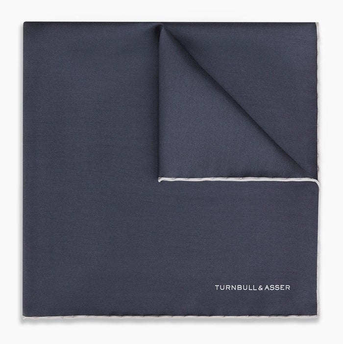 GREY AND ECRU PIPED SILK POCKET SQUARE Image 4