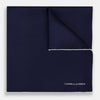 Navy Piped Silk Pocket Square