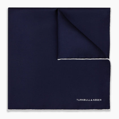 Navy Piped Silk Pocket Square Image 4