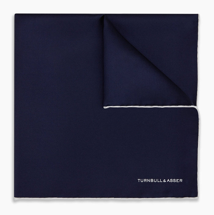 Navy Piped Silk Pocket Square Image 4