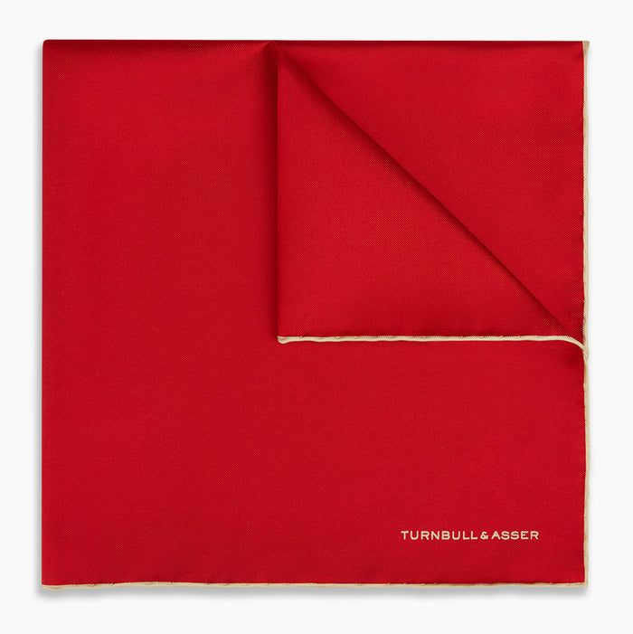 RED AND GOLD PIPED SILK POCKET SQUARE Image 4