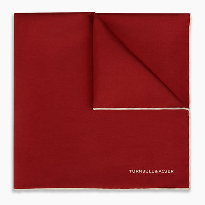 BURGUNDY AND ECRU PIPED SILK POCKET SQUARE Image 4