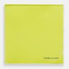 View 3 of product The Canary Yellow Piped Silk Pocket Square by Turnbull & Asser features white edges and black branding in the bottom right corner, making it a perfect accessory for formal attire. Shown on a plain white background.