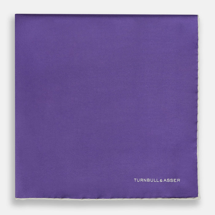 VIOLET AND ECRU PIPED SILK POCKET SQUARE Image 2