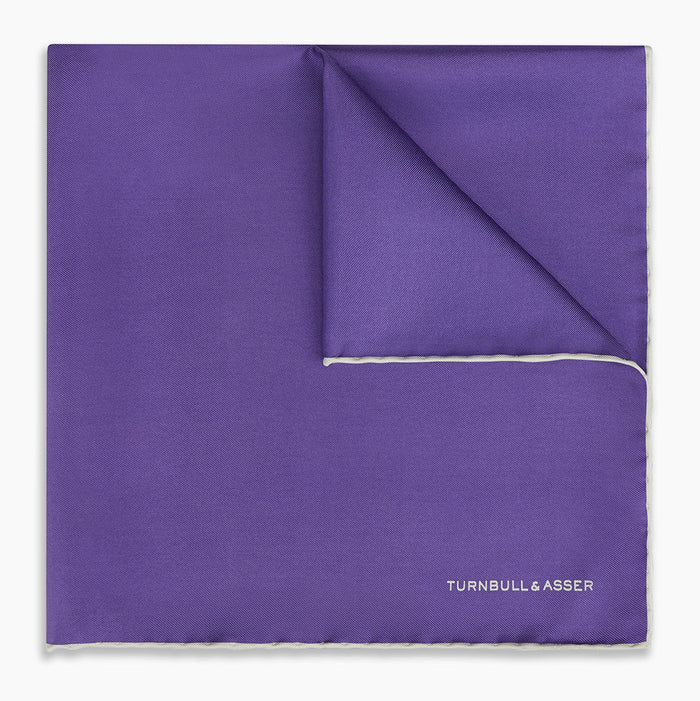 VIOLET AND ECRU PIPED SILK POCKET SQUARE Image 4