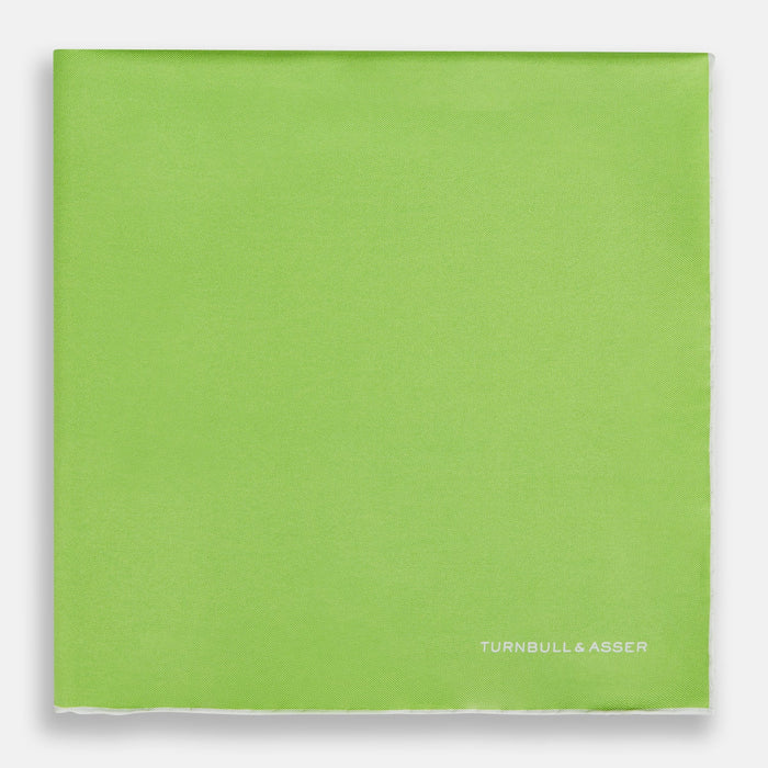 LIME GREEN AND ECRU PIPED SILK POCKET SQUARE Image 2