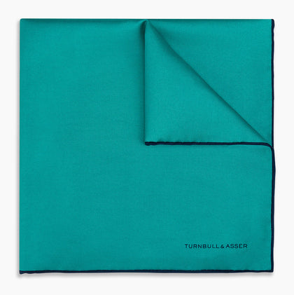 Turquoise Piped Silk Pocket Square Image 4