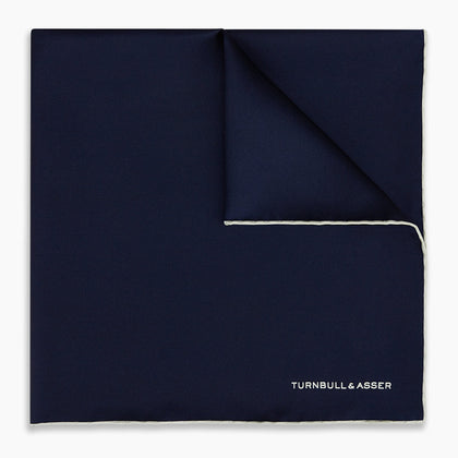 Dark Blue Piped Silk Pocket Square Image 4