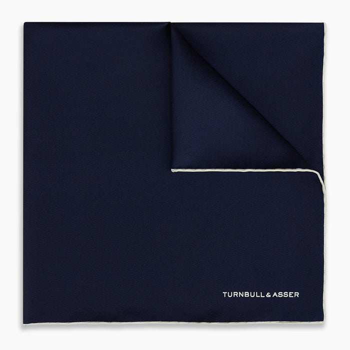 Dark Blue Piped Silk Pocket Square Image 4