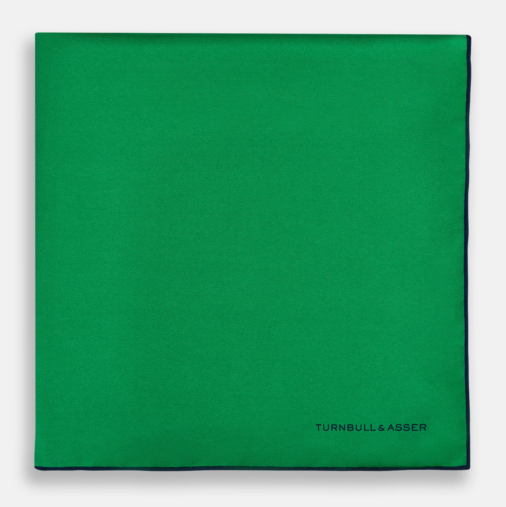 Green Piped Silk Pocket Square