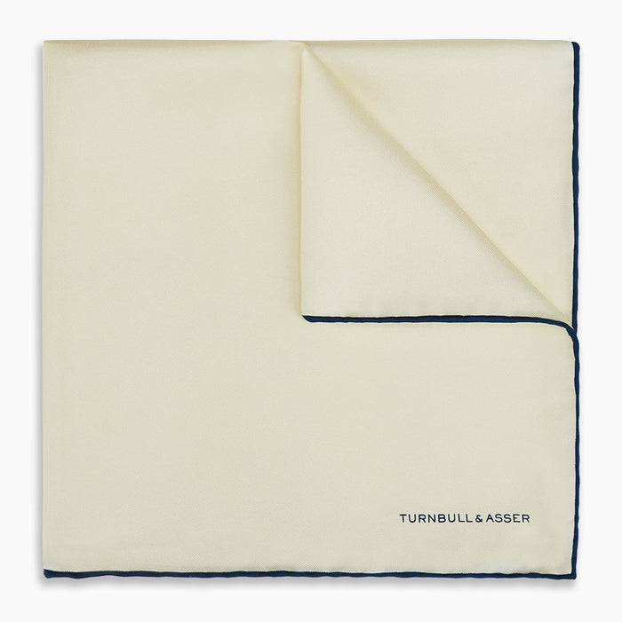 ECRU AND NAVY BLUE PIPED SILK POCKET SQUARE Image 4