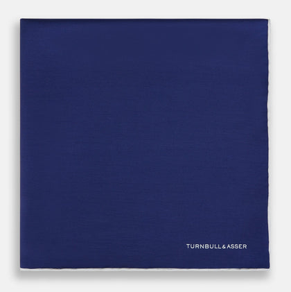 Mid Blue Piped Silk Pocket Square Image 2