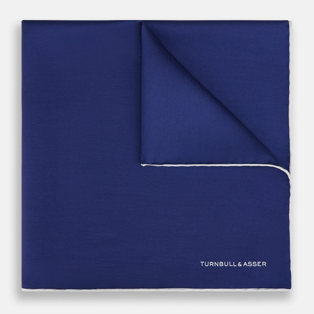 Mid Blue Piped Silk Pocket Square