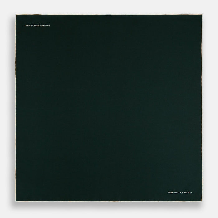 DARK GREEN AND ECRU PIPED SILK POCKET SQUARE Image 3