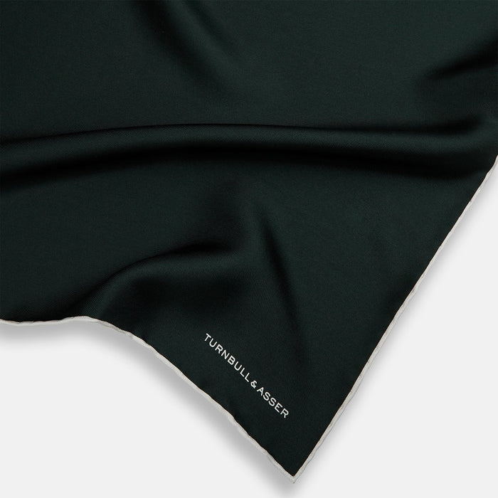 DARK GREEN AND ECRU PIPED SILK POCKET SQUARE Image 1