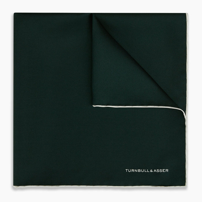DARK GREEN AND ECRU PIPED SILK POCKET SQUARE Image 4