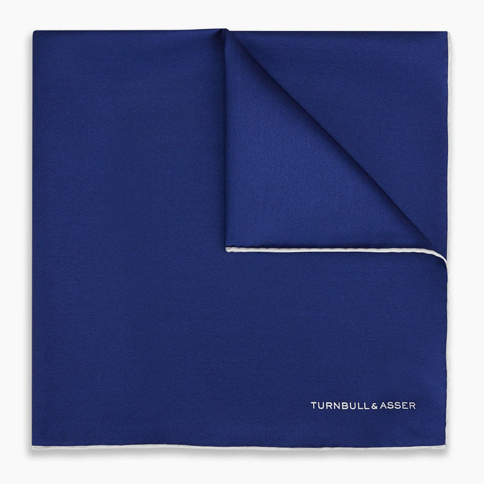 Royal Blue Piped Silk Pocket Square Image 4