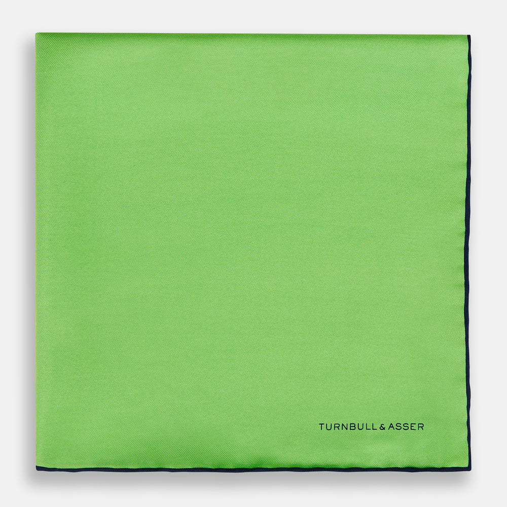 LIGHT GREEN AND BLACK PIPED SILK POCKET SQUARE